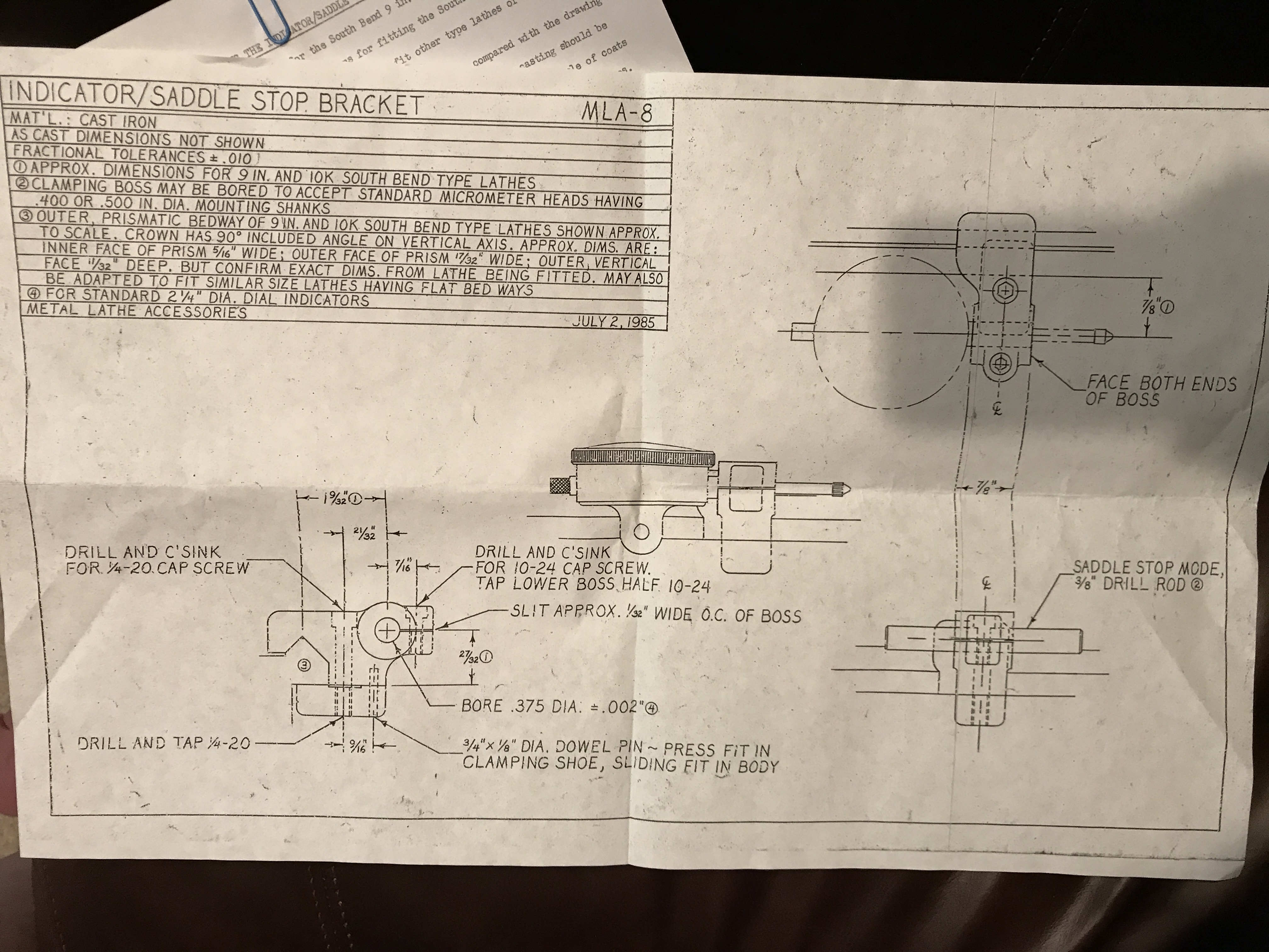 Saddle stop bracket plans